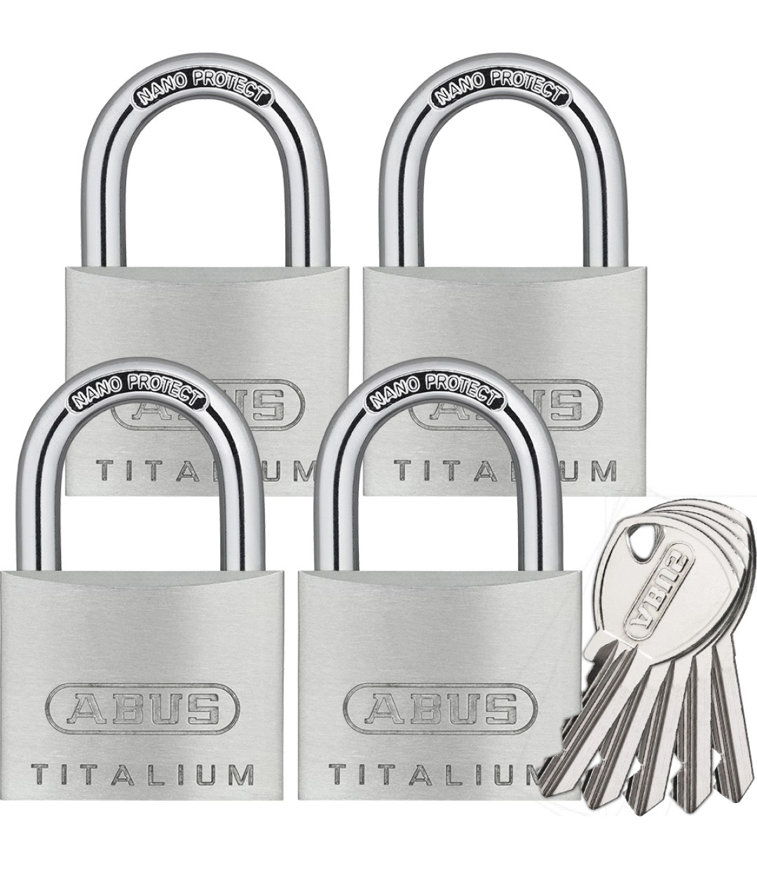 Abus Titalium 64 ΤΙ/40QUADB Αλουμινένιο Λουκέτο Πέταλο με Κλειδί 40mm Ασημί 4τμχ