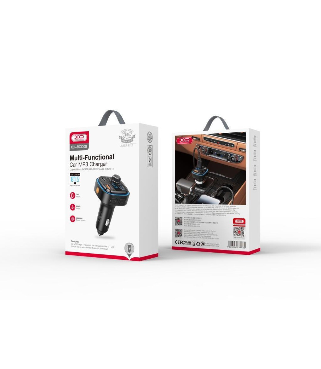 XO FM Transmitter Αυτοκινήτου BCC08 με Bluetooth / Type-C / USB