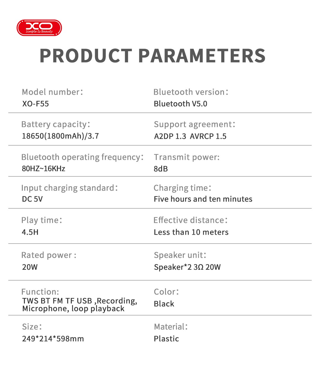 XO F55 Ηχείο Bluetooth 20W με Ραδιόφωνο Μαύρο