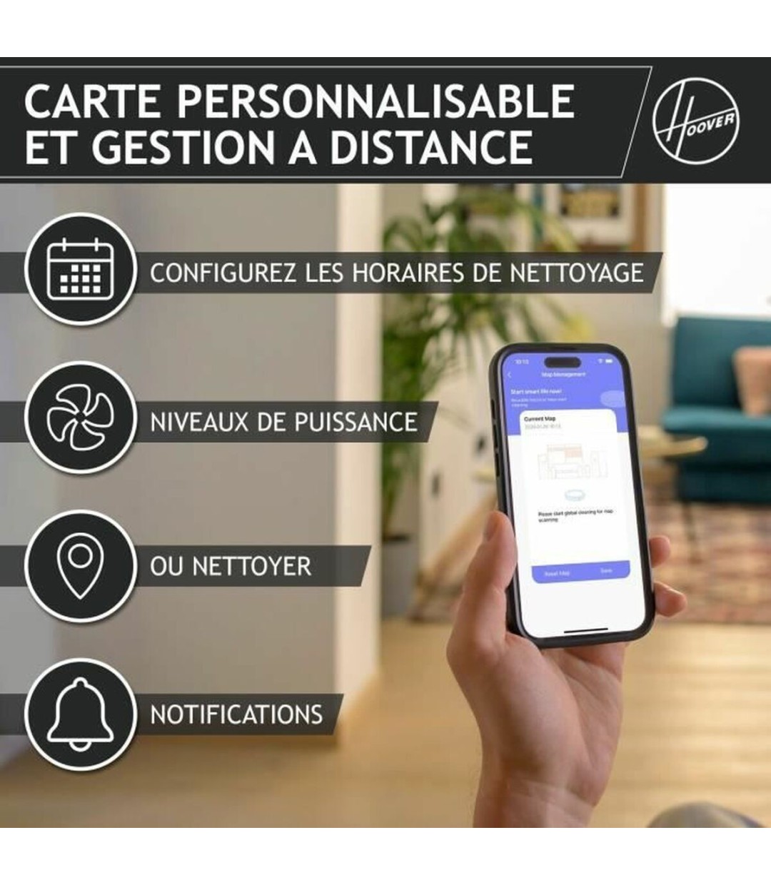 Hoover HG410D 011 Σκούπα Ρομπότ με Χαρτογράφηση και Wi-Fi Μαύρη