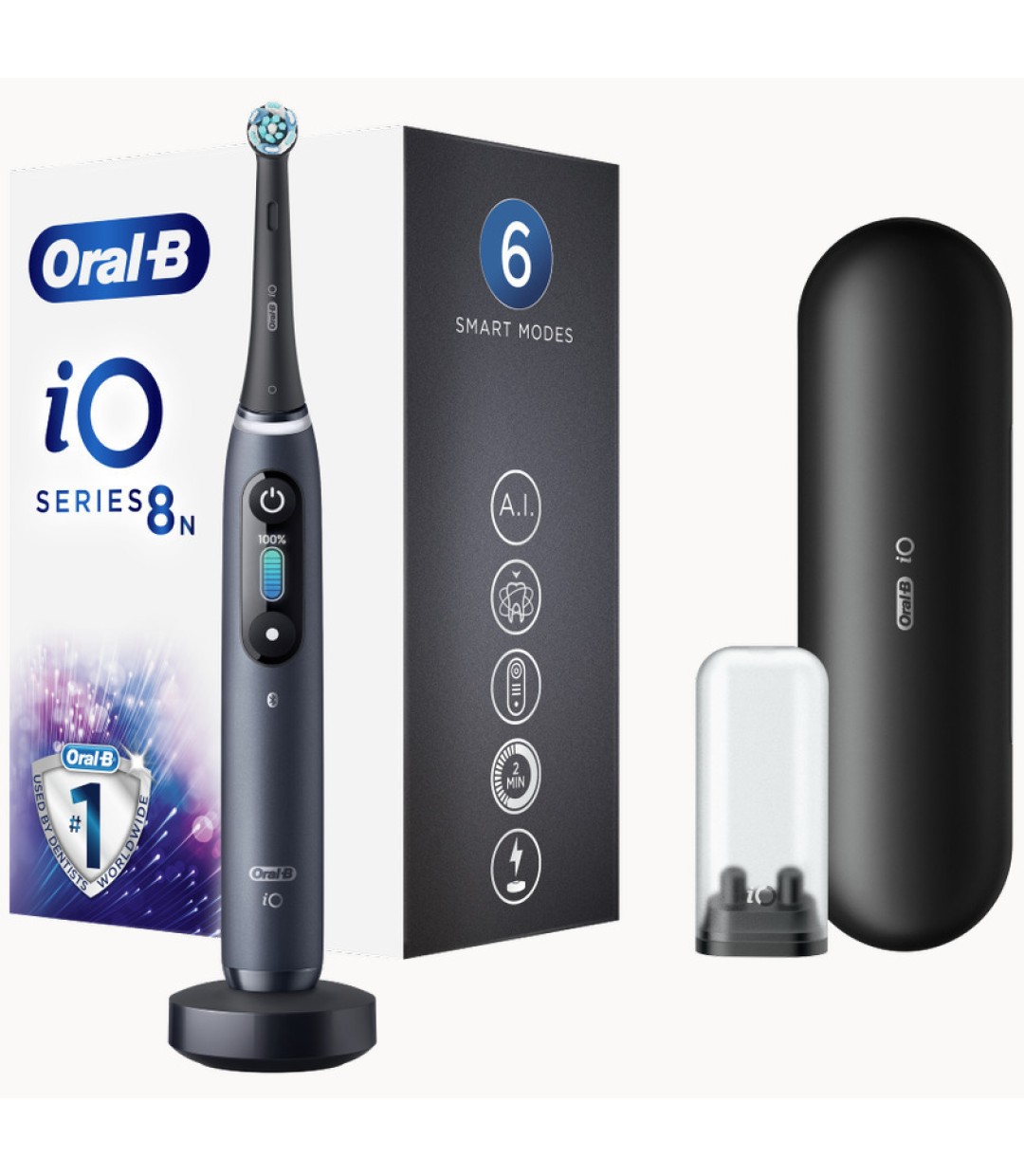 Oral-B iO Series 8 Ηλεκτρική Οδοντόβουρτσα με Χρονομετρητή, Αισθητήρα Πίεσης και Θήκη Ταξιδίου Μαύρη