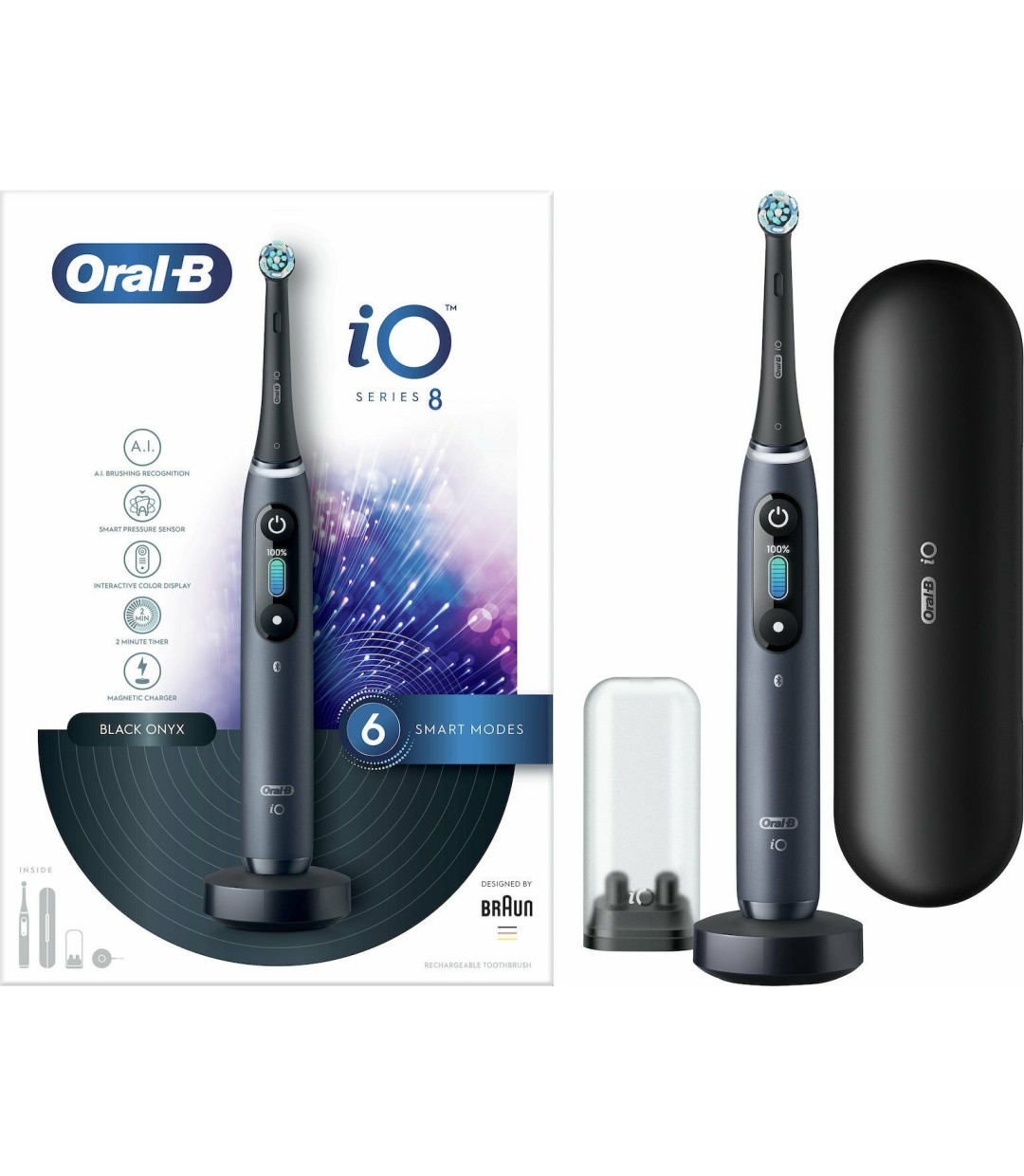 Oral-B iO Series 8 Ηλεκτρική Οδοντόβουρτσα με Χρονομετρητή, Αισθητήρα Πίεσης και Θήκη Ταξιδίου Μαύρη