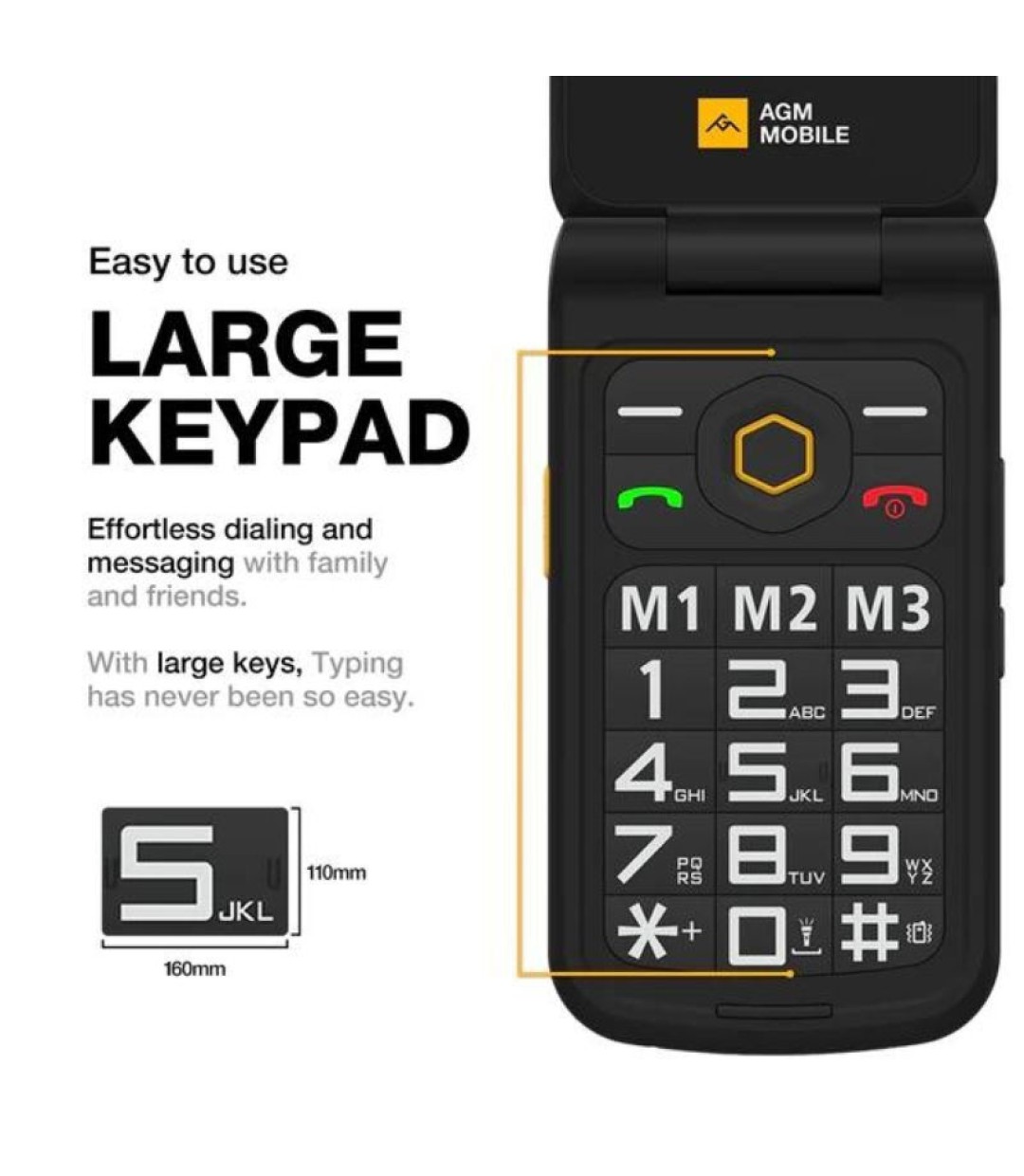 AGM M8 Flip Dual SIM Ανθεκτικό Κινητό με Μεγάλα Κουμπιά Μαύρο