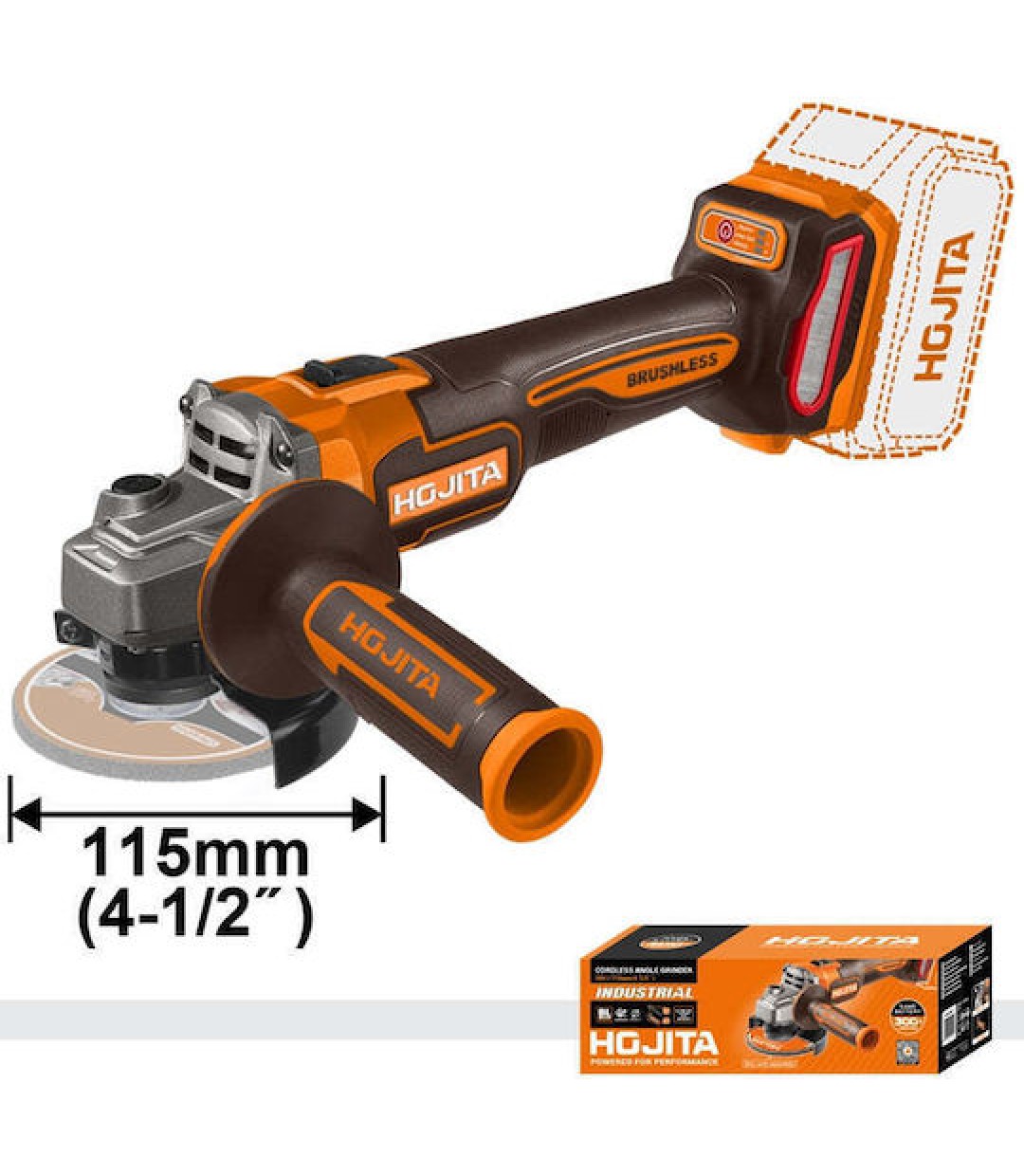  ΓΩΝΙΑΚΟΣ Τροχός Hojita HJLAPM11 115mm Μπαταρίας Brushless με Ρύθμιση Στροφών 20V Solo
