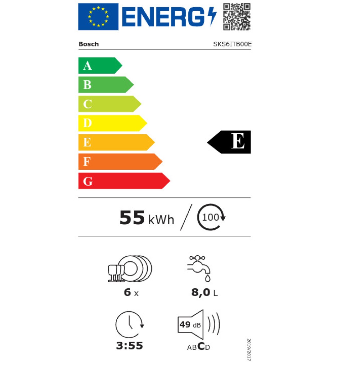 Πλυντήριο Πιάτων Πάγκου για 6 Σερβίτσια Bosch SKS 6 ITB 00 E  Π55.1xY45εκ. Μαύρο