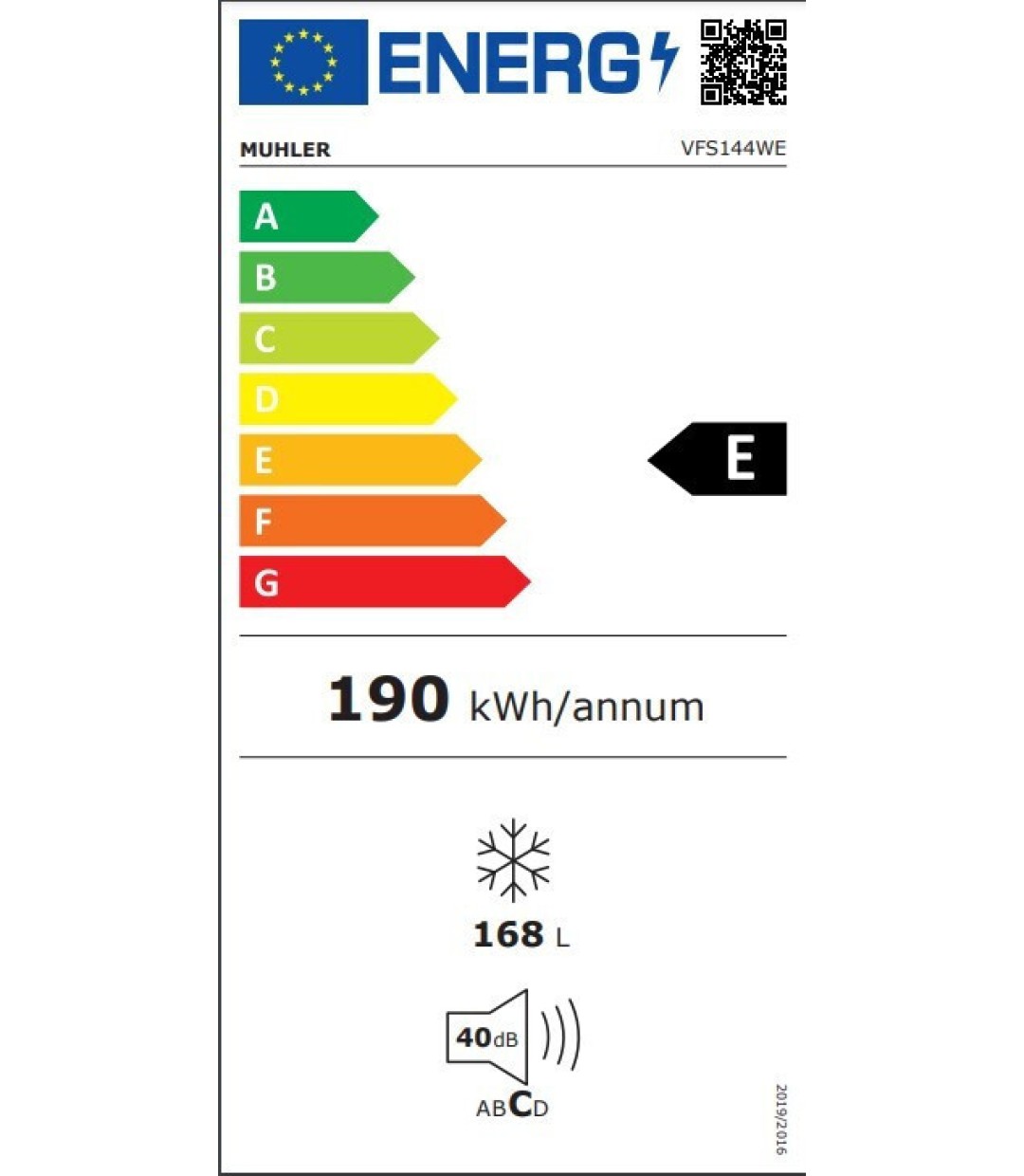 Muhler VFS144WE Όρθιος Καταψύκτης 168lt (ΠxΥxΒ): 545x1425x575mm